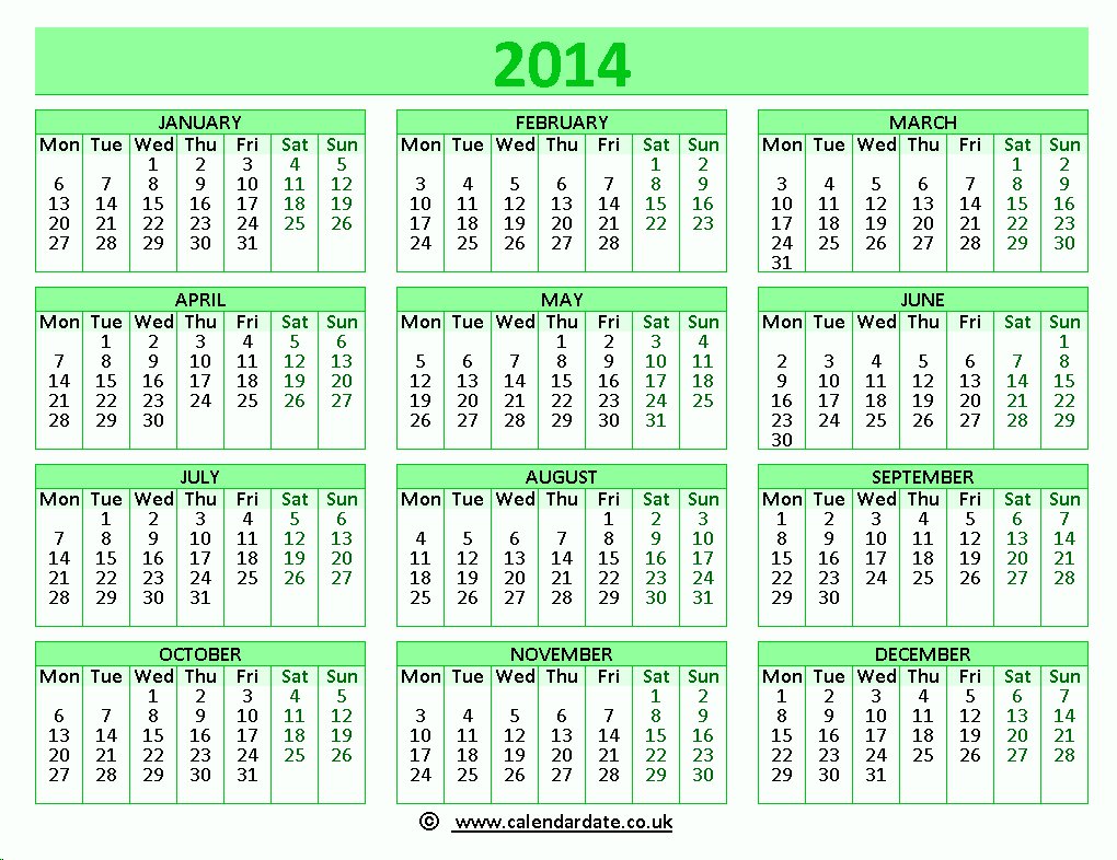 2014 calendar landscape